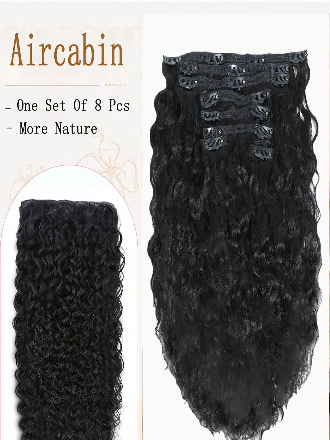 Water Wave 100% Human Hair Clip-In Extensions 10-30 Inches Natural Black 8PCS Set