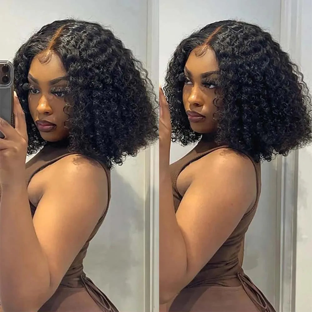 13x4 Transparent Lace Front Water Wave Bob Wig 16 Inch Human Hair Pre-Plucked