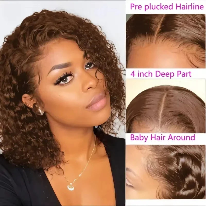 Chocolate Brown 13x4 Lace Frontal Short Kinky Curly Bob Remy Human Hair Wig
