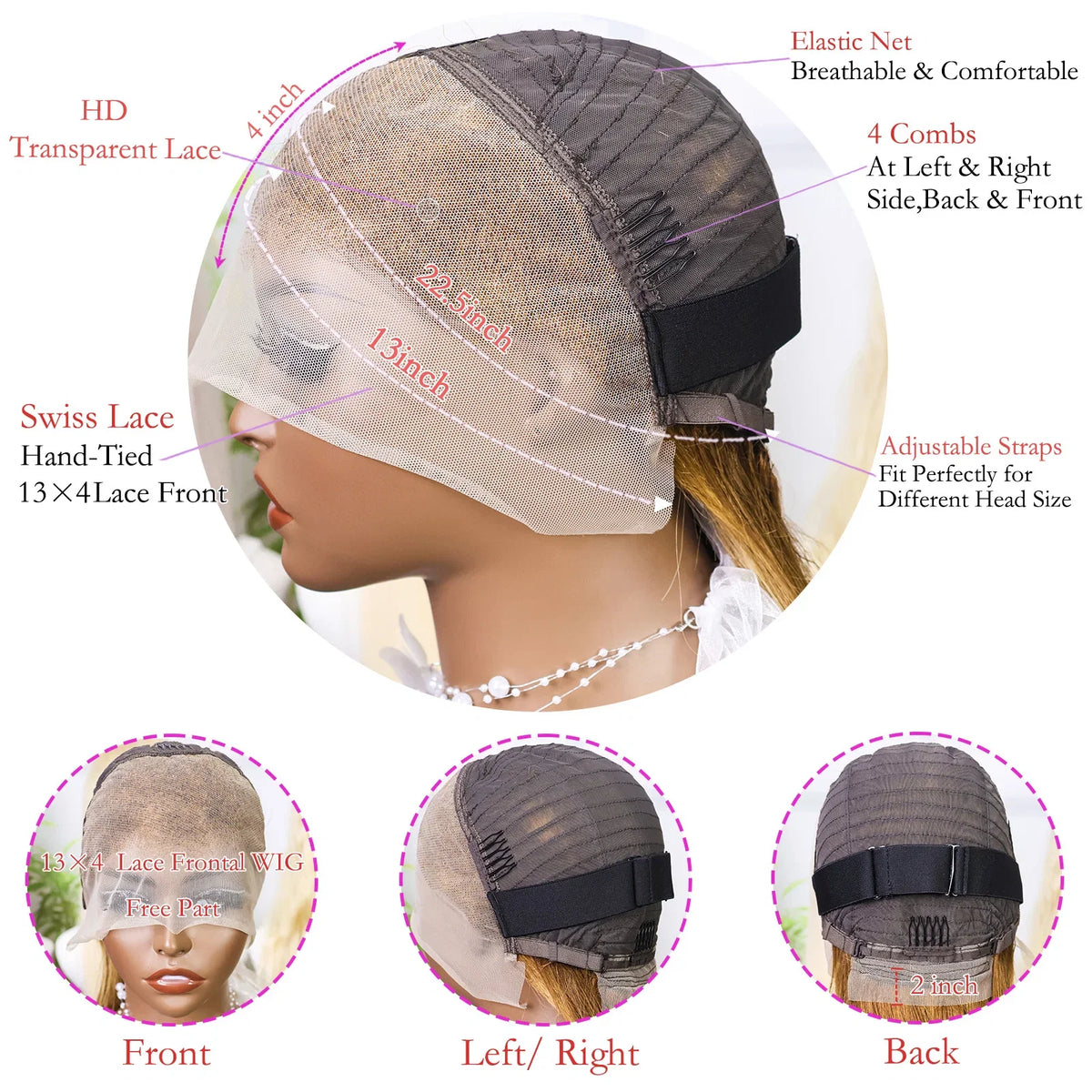 13x4 Transparent Lace Front Bob Wig Human Hair Ombre Honey Blonde 10-16 Inch