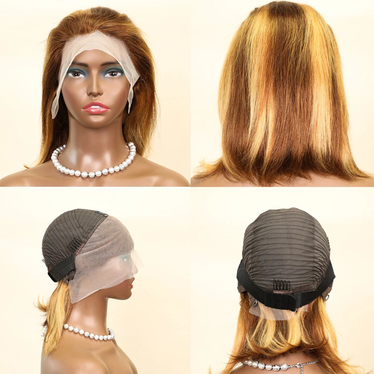 Straight Ombre Bob Wig 13x4 Transparent Lace 200% Density Brazilian Human Hair 4/27 Honey Brown