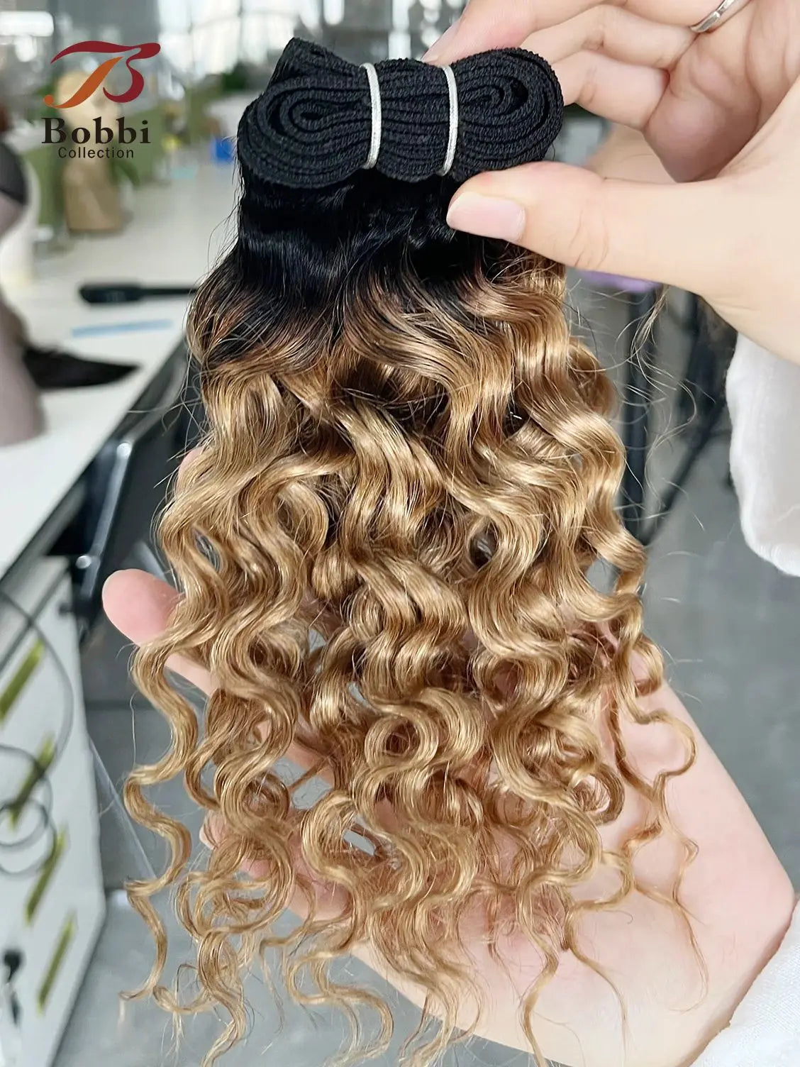 12 Inch 1B27 Ombre Black Honey Blonde Water Wave Curly Remy Human Hair Bundle