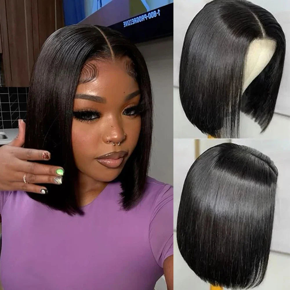 Vietnamese Bone Straight Short Bob Wig 100% Human Hair 2x6 Closure 300% Density