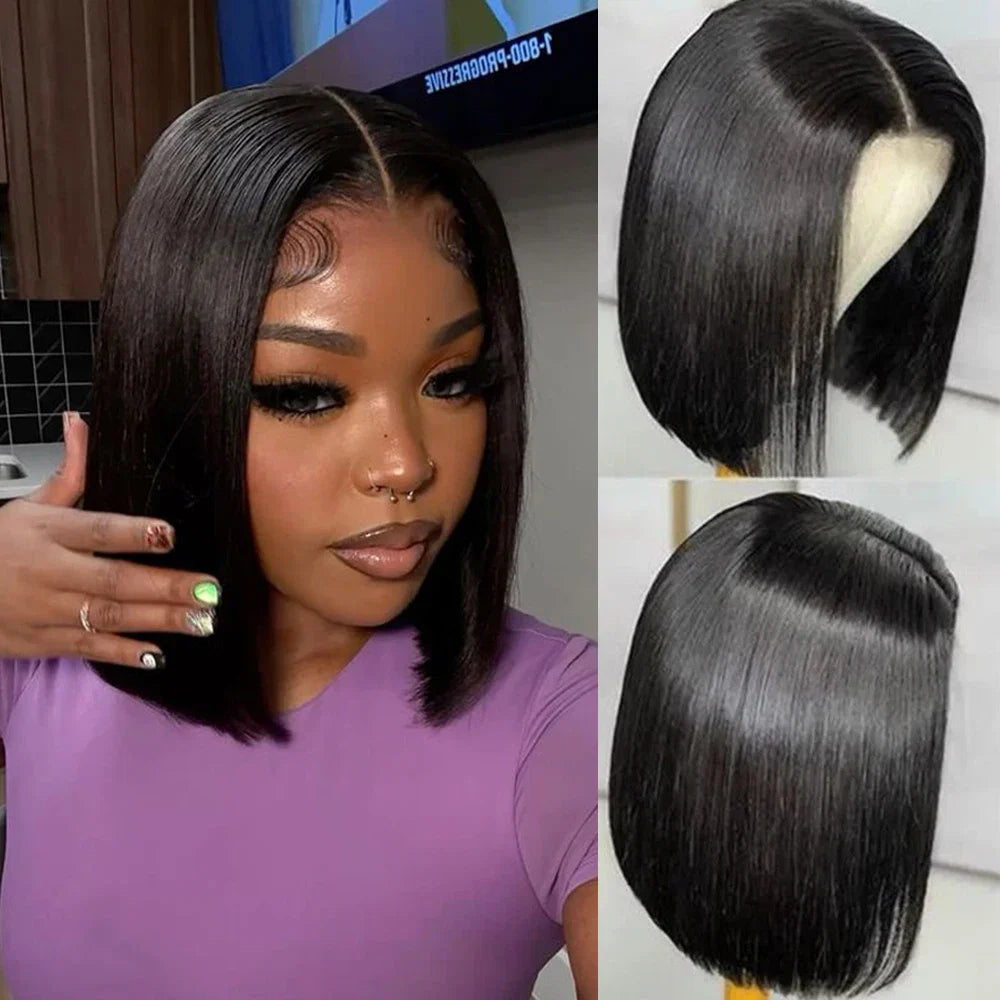 Vietnamese Bone Straight Short Bob Wig 100% Human Hair 2x6 Closure 300% Density