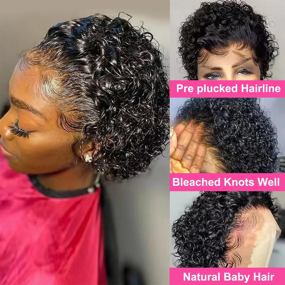 Short Curly Pixie Cut Bob Human Hair Wig 13x1 Transparent Lace Front Brazilian