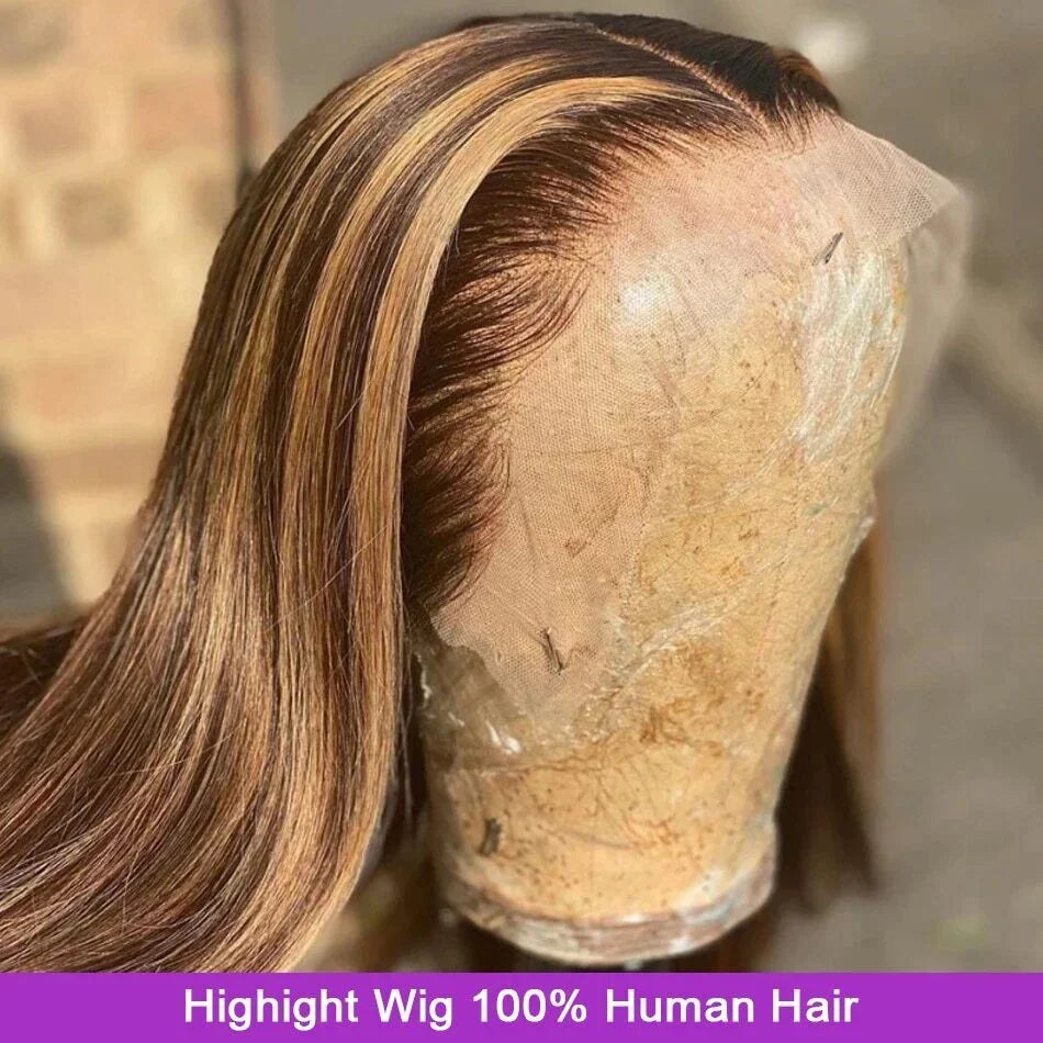 Ombre Honey Blonde Brown Straight 13x4 Lace Front Human Hair Wig