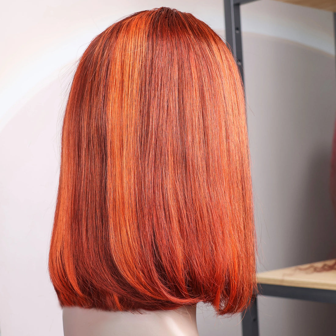 14 Inch 200% Density Brown Ginger Orange Straight Short Bob Human Hair Wig Transparent Lace Pre Plucked