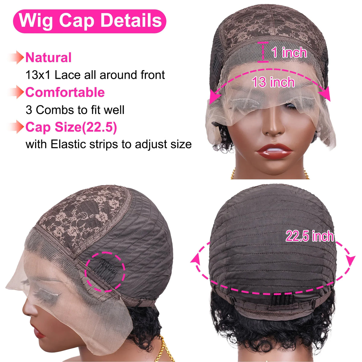 Curly Pixie Cut 13x1 Transparent Lace Frontal 100% Brazilian Human Hair Wig 99J Burgundy for Women