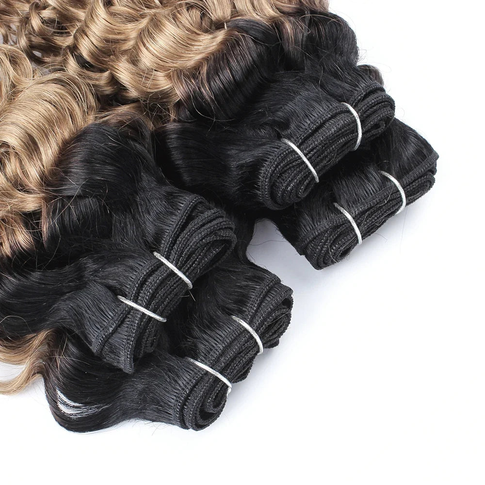 12 Inch 1B27 Ombre Black Honey Blonde Water Wave Curly Remy Human Hair Bundle