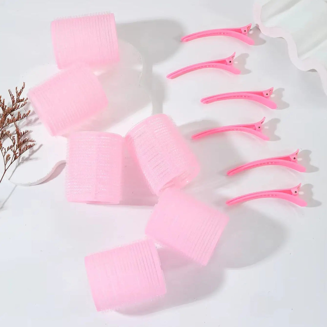 12 Piece Curling Tool Set With 6 Non Heat Curlers And 6 Clips