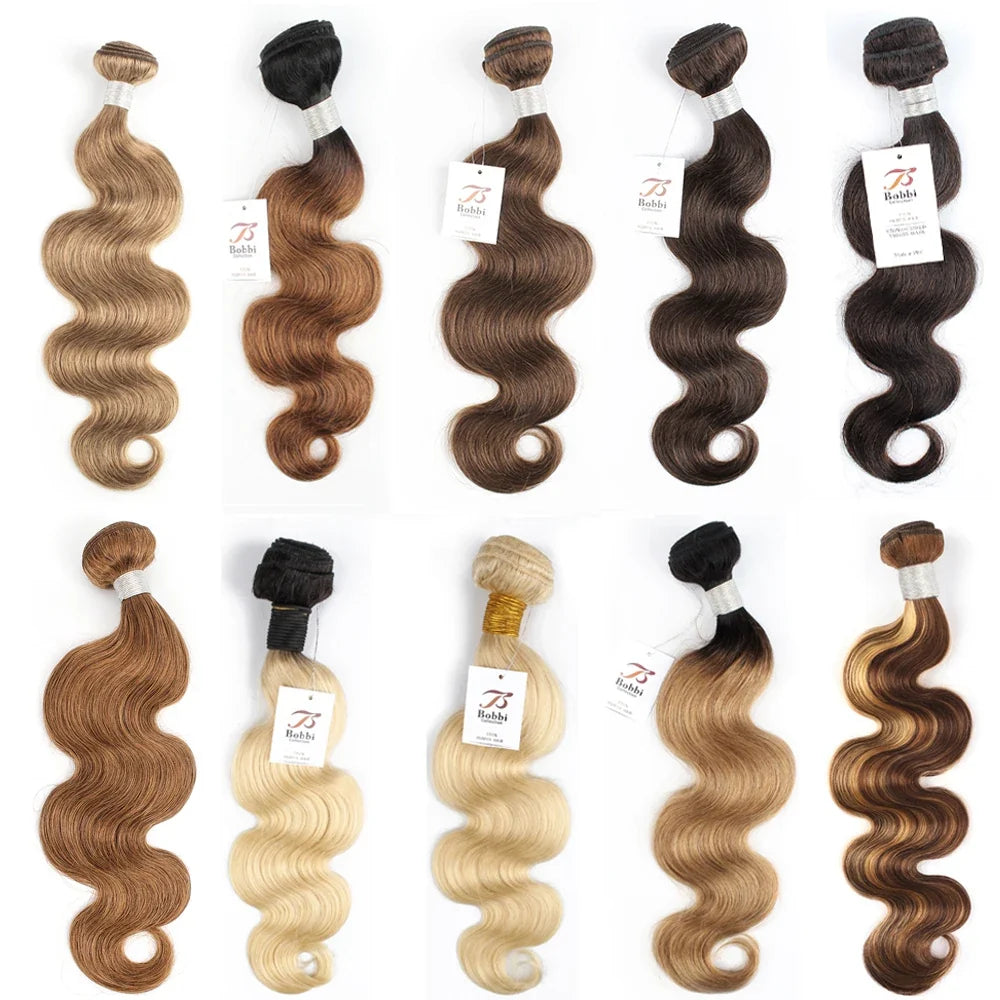 1 Bundle 100% Remy Indian Human Hair Body Wave Weave Ombre Blonde #613 Extensions 10-26 Inch Bobbi Collection