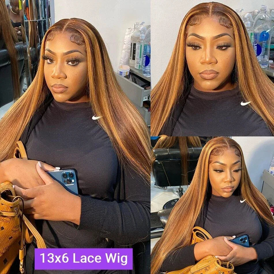 Ombre Honey Blonde Brown Straight 13x4 Lace Front Human Hair Wig