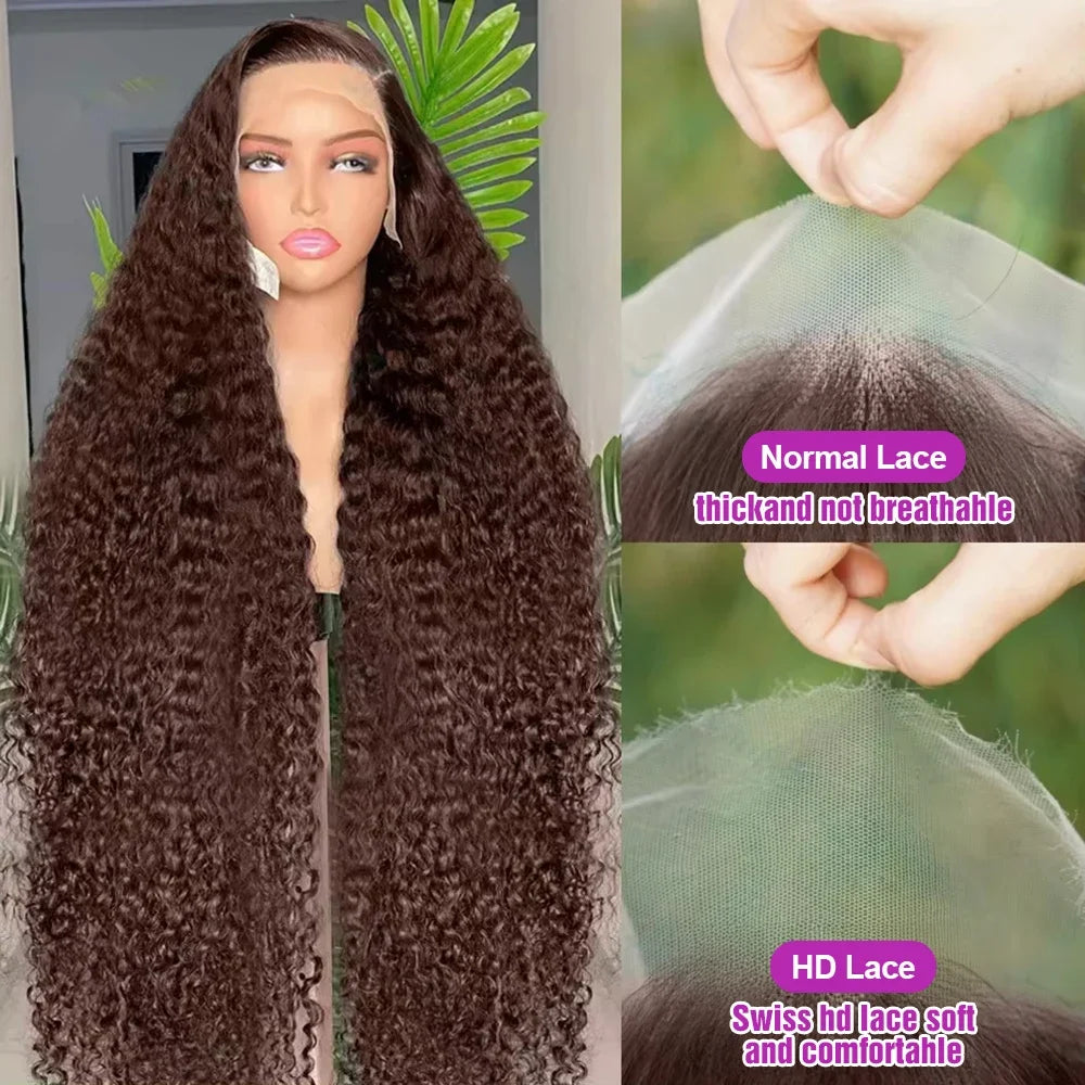 32-38 Inch Brazilian Deep Wave 13x4 Lace Front Human Hair Wig Chocolate Brown