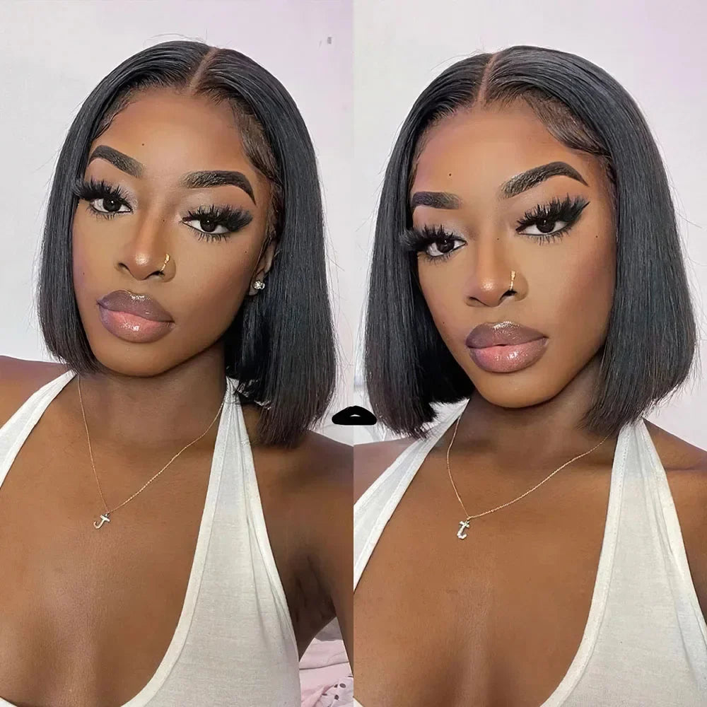 200% Density 13x4 Transparent Lace Front Bob Wig Straight 100% Unprocessed Brazilian Human Hair