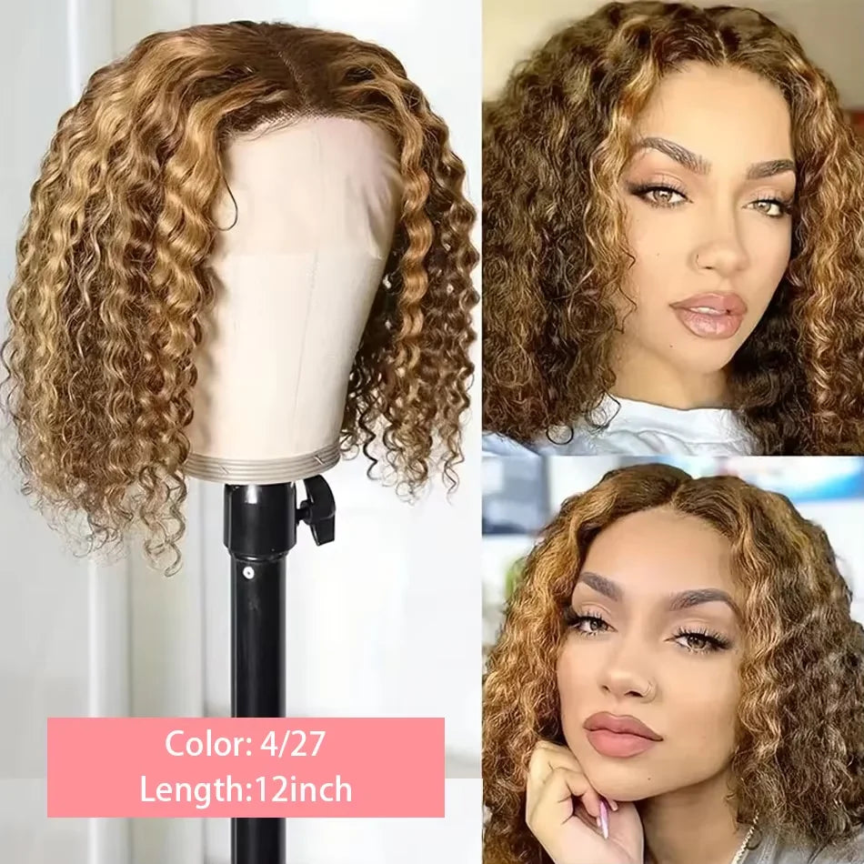Blonde Ombre Deep Wave Short Bob Wig 4x4 5x5 13x4 Lace Front Human Hair