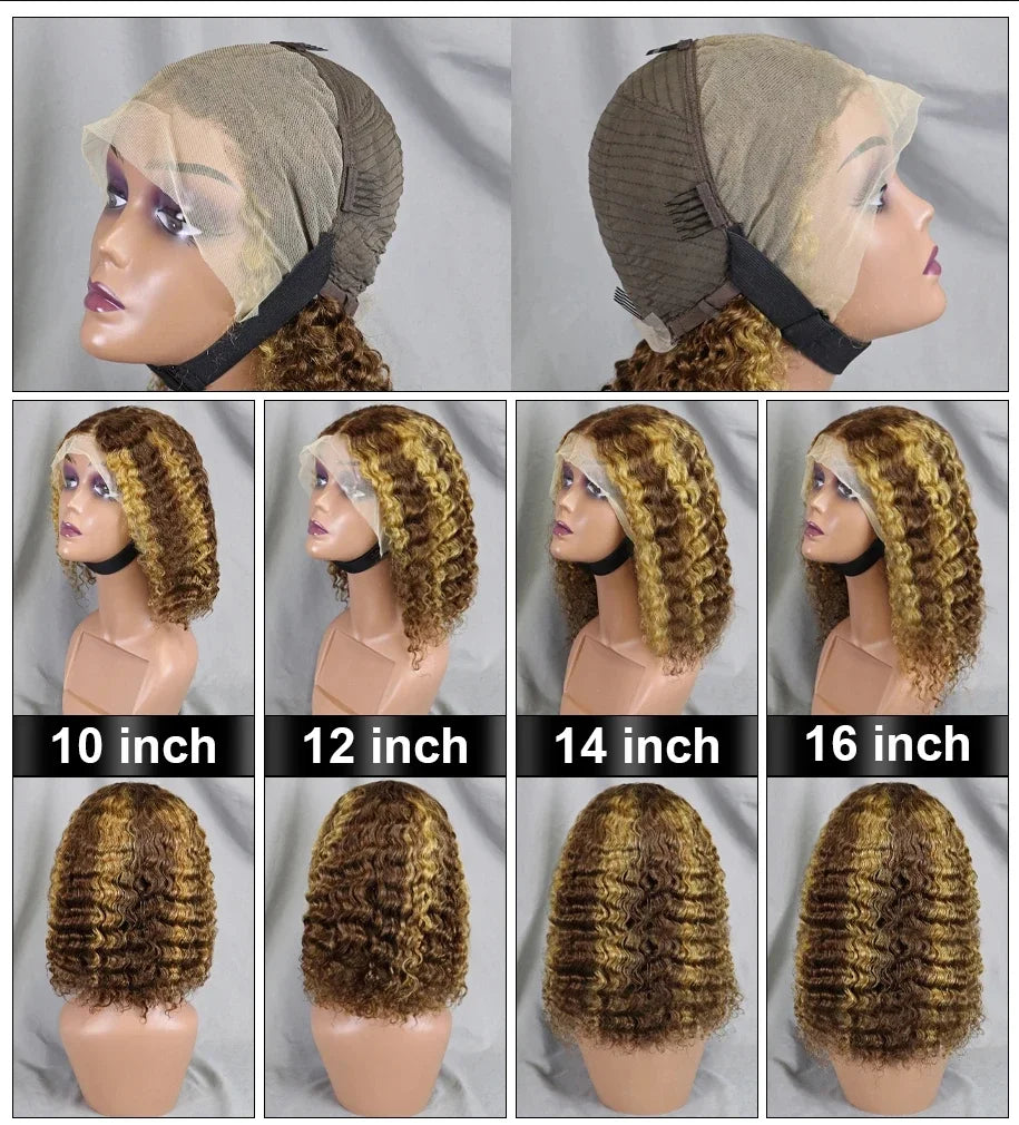 Blonde Ombre Deep Wave Short Bob Wig 4x4 5x5 13x4 Lace Front Human Hair
