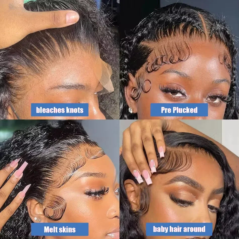 Brazilian Deep Wave Short Bob 13x4 & 4x4 HD Lace Frontal Wigs 220% Density 100% Human Hair 14-16 Inch