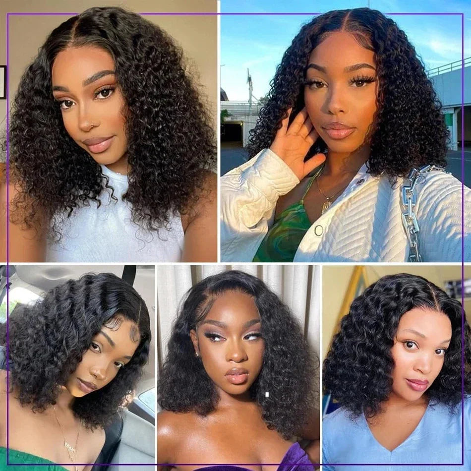 Brazilian Deep Wave Short Bob 13x4 & 4x4 HD Lace Frontal Wigs 220% Density 100% Human Hair 14-16 Inch