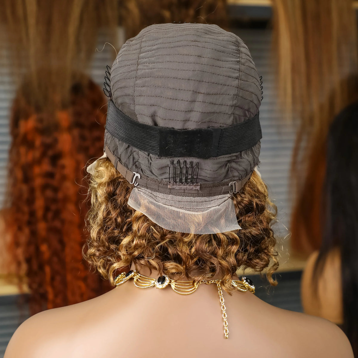Brown Blonde Short Curly Bob 13x4 Transparent Lace Front Human Hair Wig 200% Density Water Wave