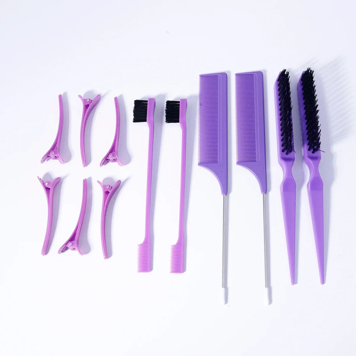 12 Piece Plastic Hair Comb Set With Rat Tail Comb Edge Brush And Clips