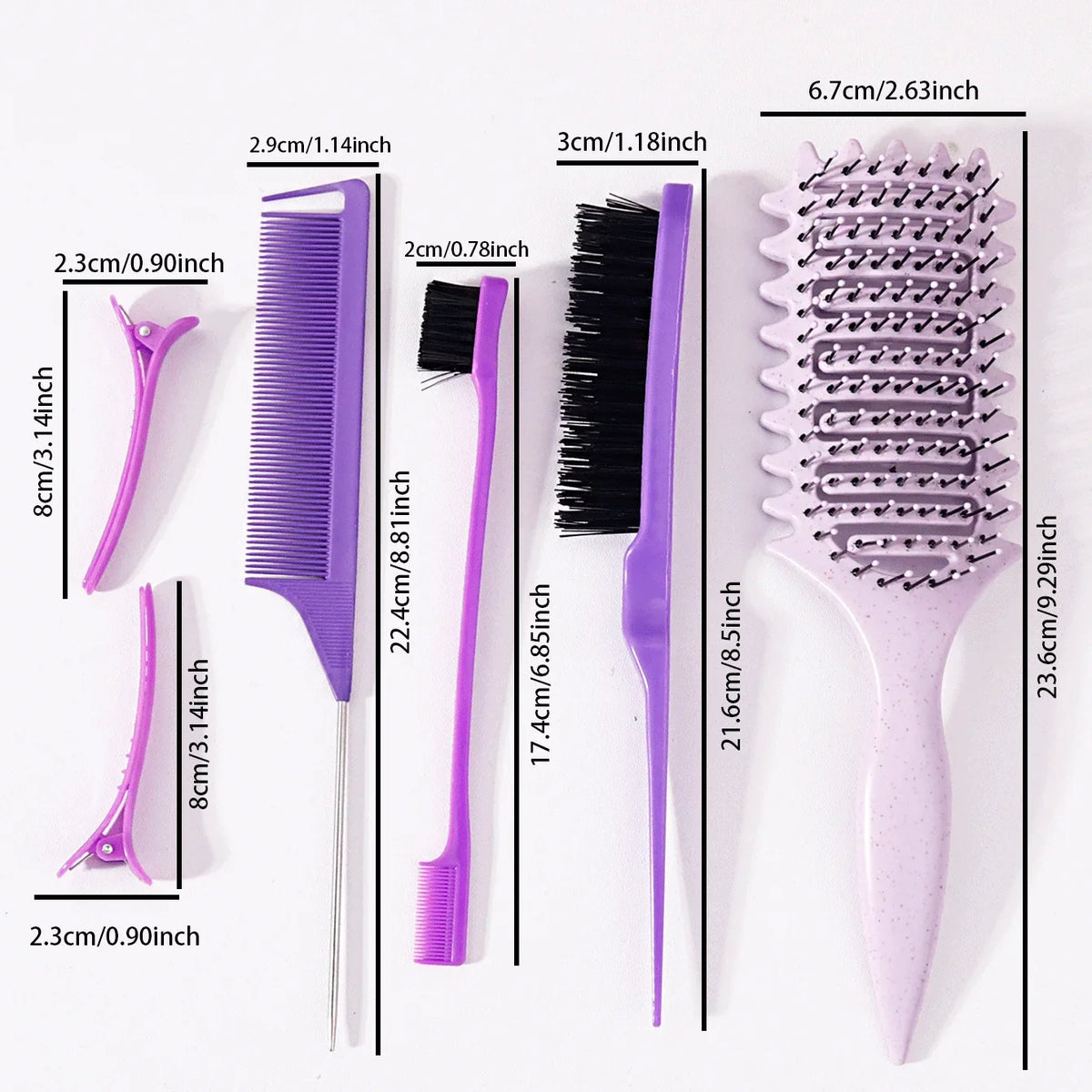 6 Piece Plastic Hair Styling Loop Brush Set for Curly Hair and Wigs