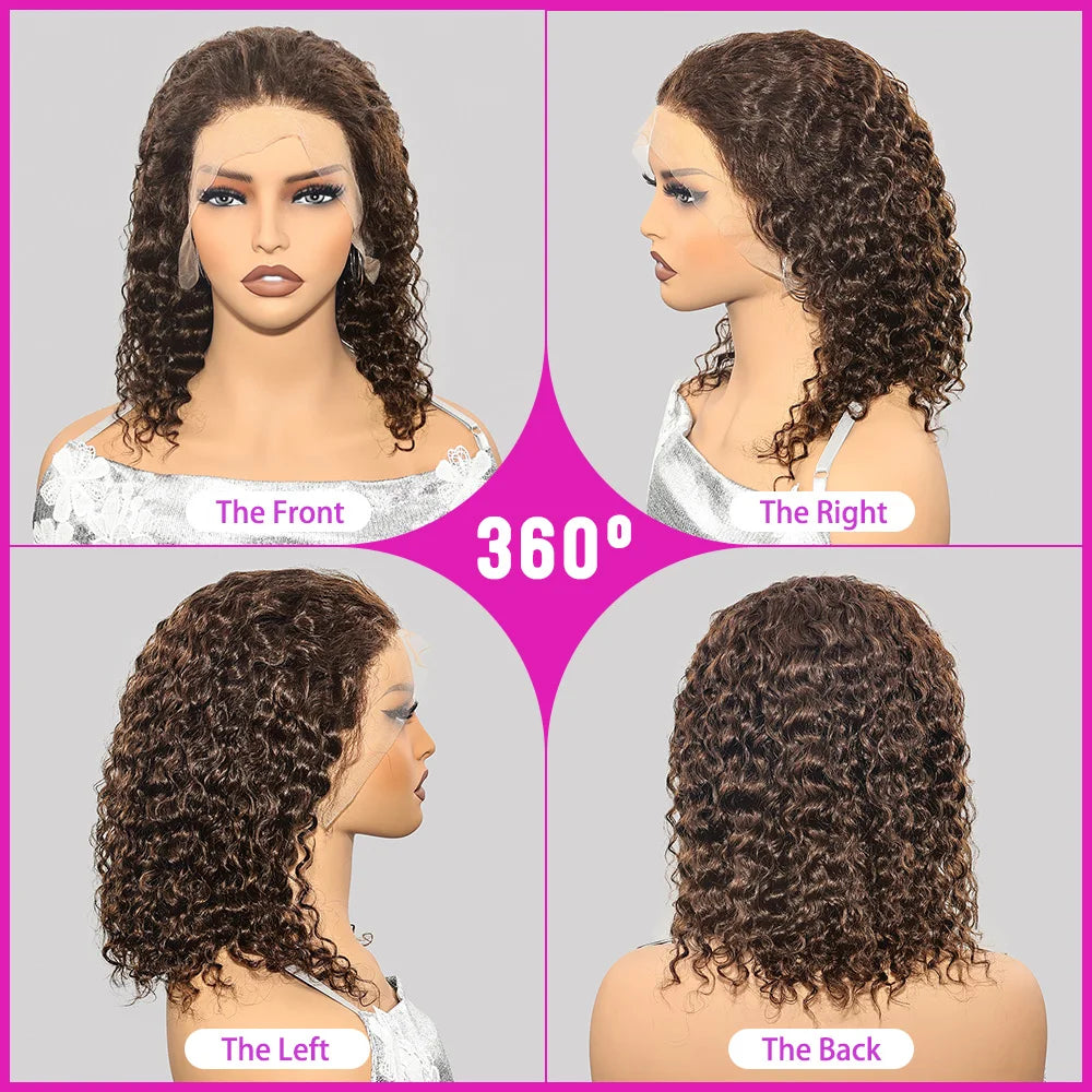 13x4 2x6 Deep Wave Water Wave Bob Wig 300% Density Brazilian Remy HD Lace Frontal Short Human Hair Wig