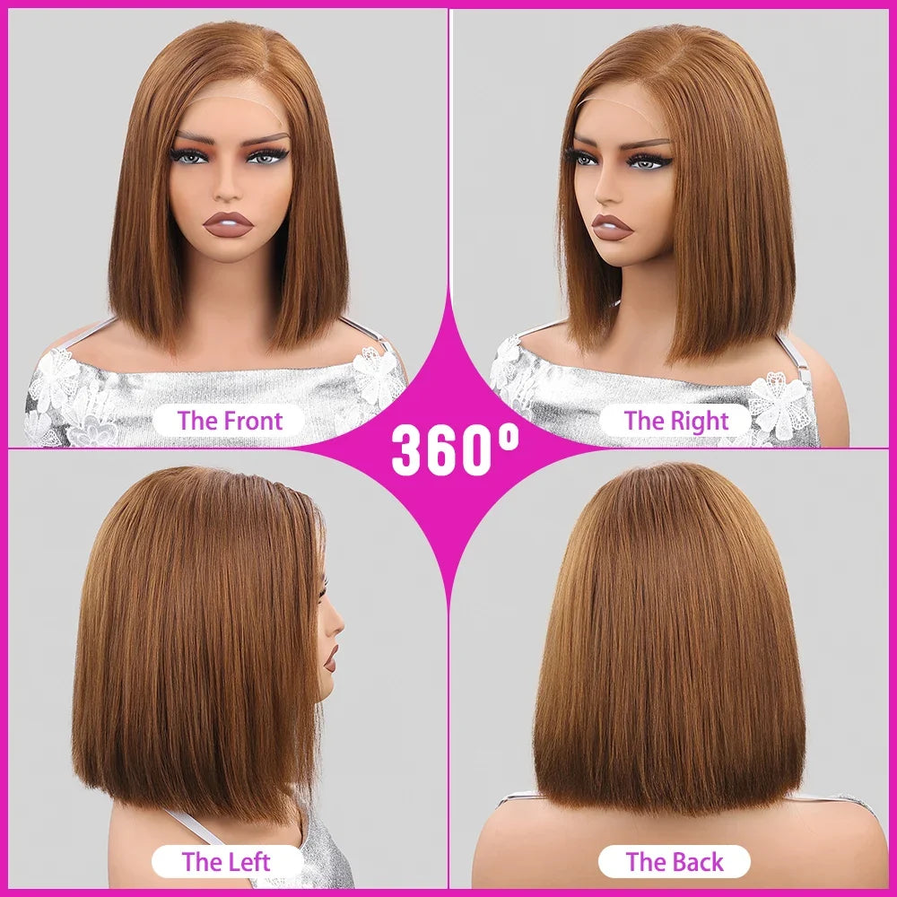 Vietnamese Bone Straight 5x5 Lace Front Glueless Short Bob Wig Human Hair