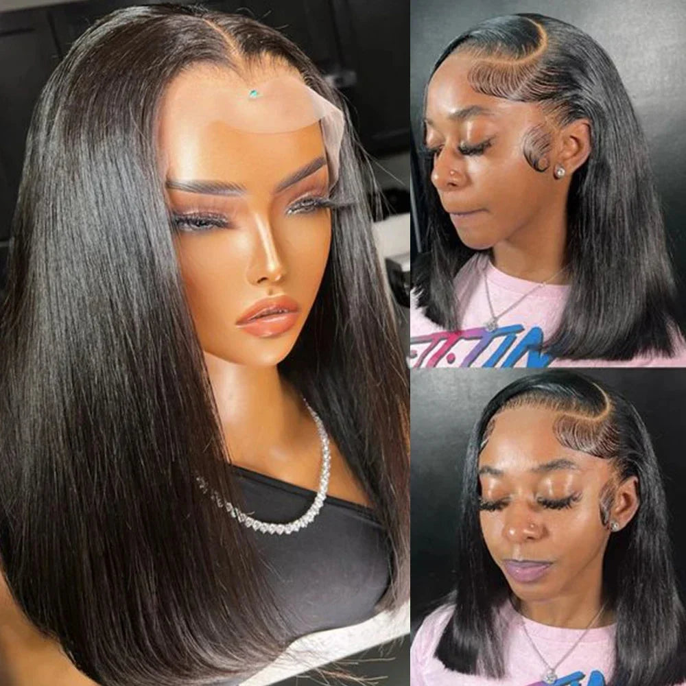 10-16 Inch Short Straight Bob Wig 100% Brazilian Human Hair 13x4 Lace Frontal 200% Density