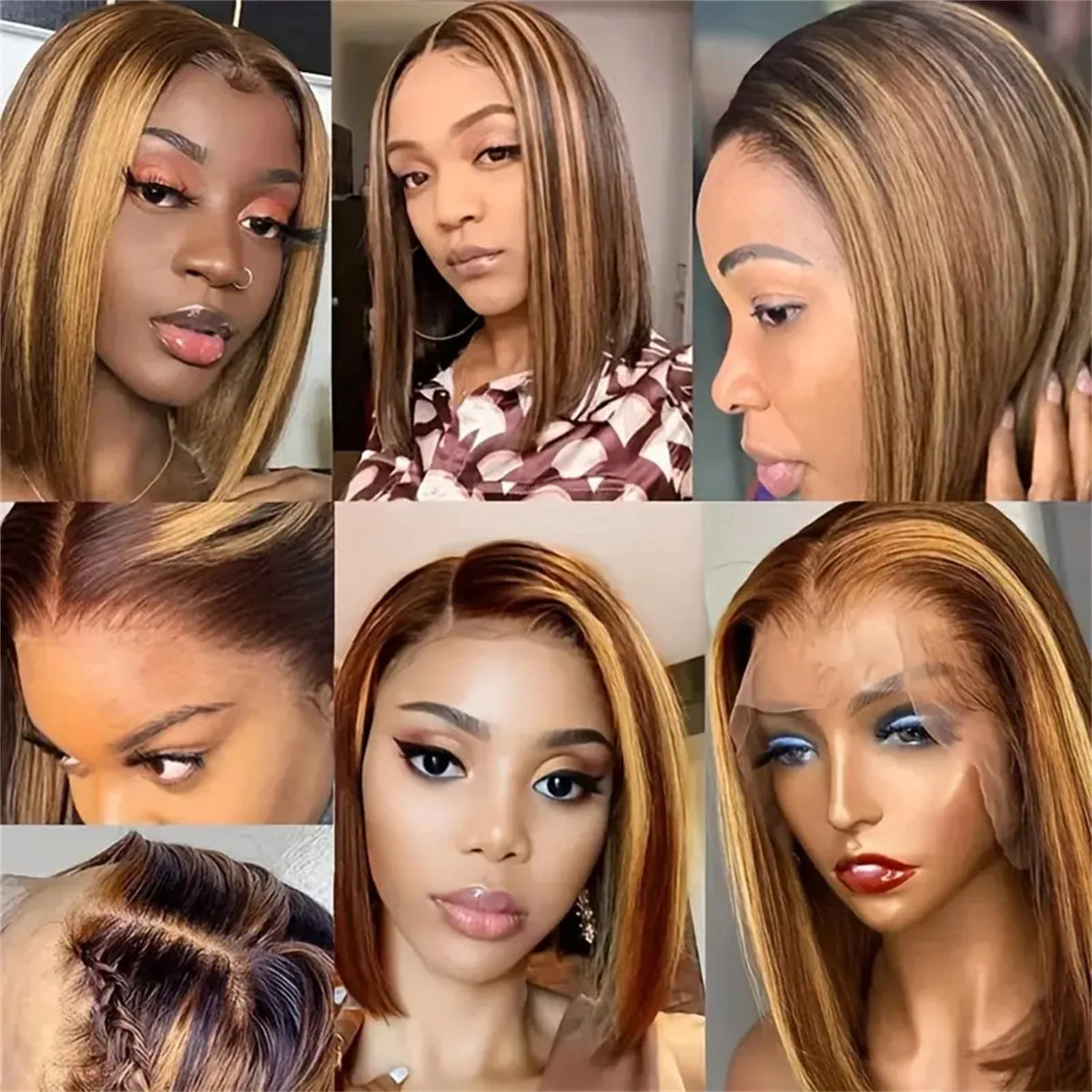 13x4 Transparent Lace Front Bob Wig Human Hair Ombre Honey Blonde 10-16 Inch