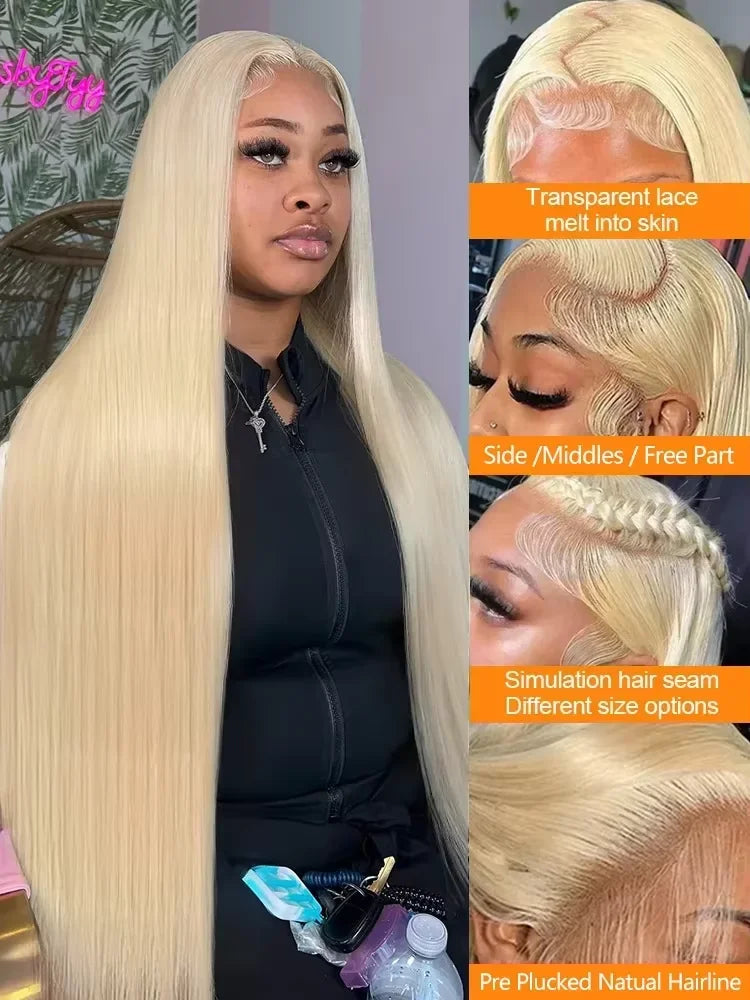 38 Inch 230 Density Blonde 13x4 13x6 Pre Plucked Straight Lace Frontal Human Hair Wig