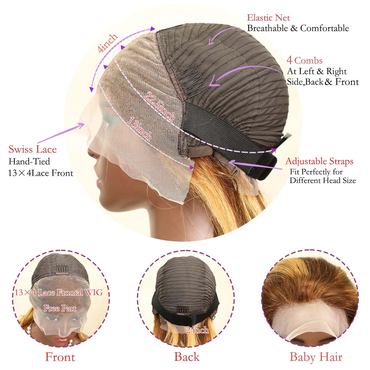 14 Inch 4/27 Brown Blonde Straight Brazilian 13x4 Transparent Frontal Bob Wig 200% Density Pre-Plucked