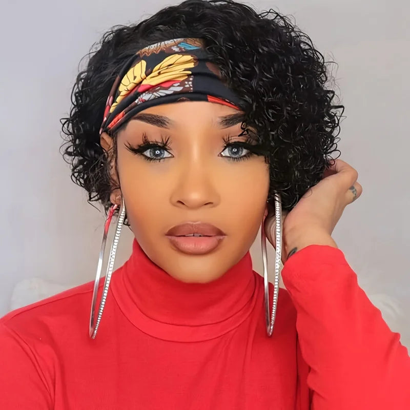Water Wave Short Curly Pixie Headband Wig Brazilian Remy Human Hair