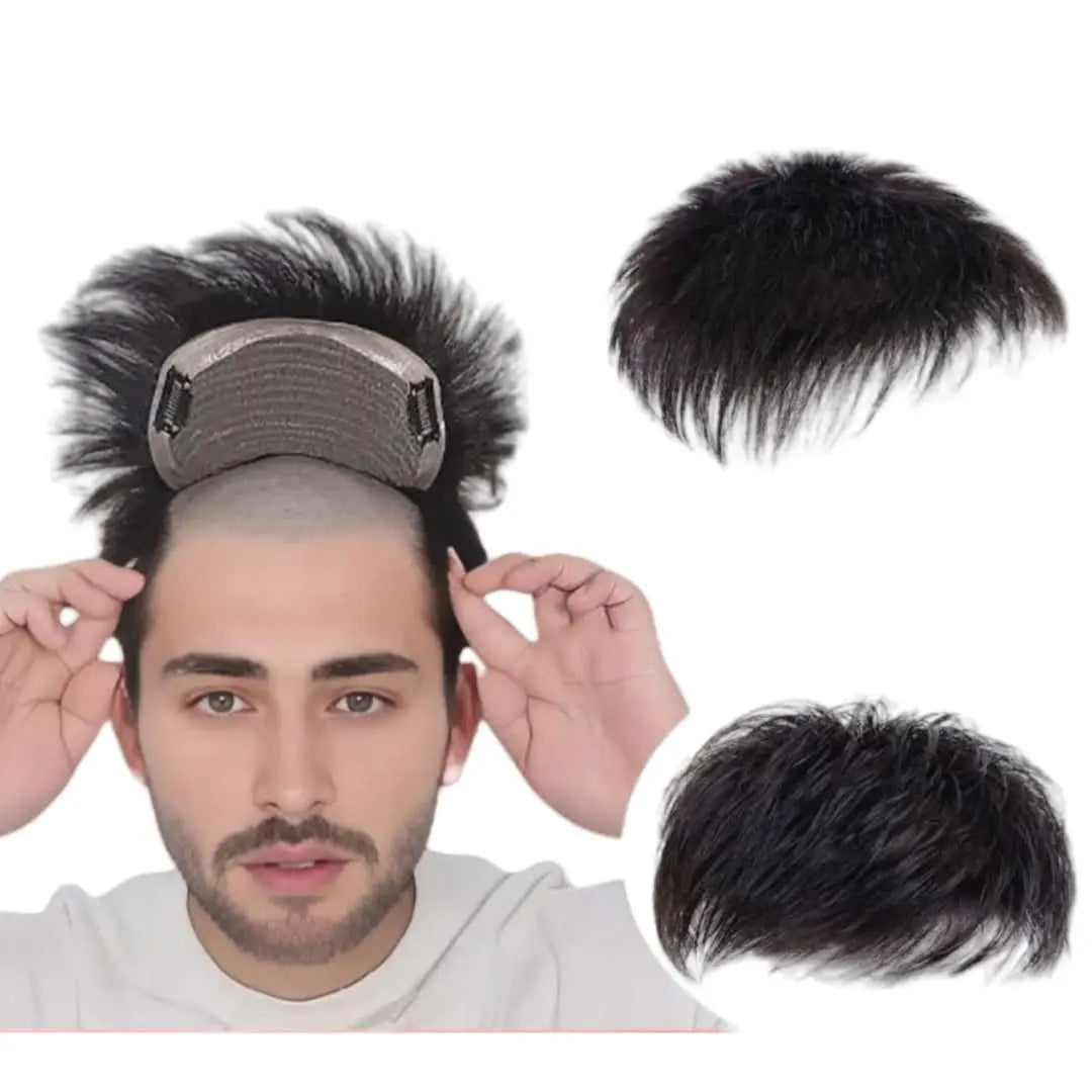 100% Human European Hair Men’s Clip-On Hairpiece Black Breathable Net Base for Thinning Hair