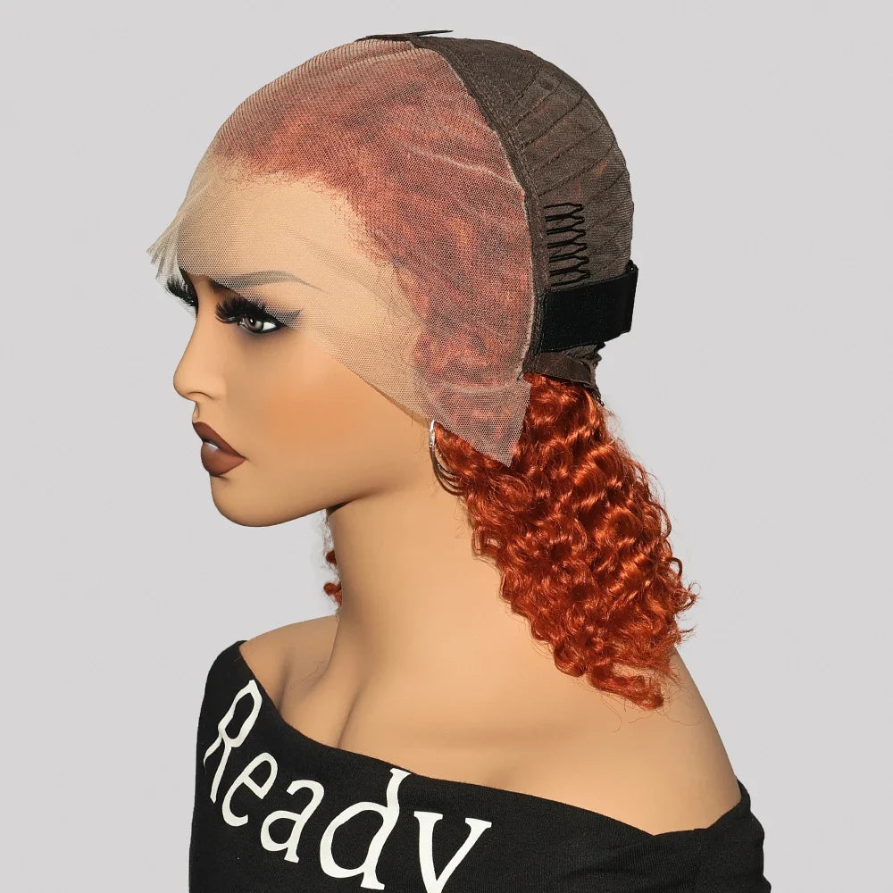 Ginger Orange Water Wave Short Bob 13x4 Lace Front Human Hair Wig 200% Density