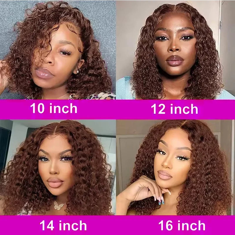 Chocolate Brown 13x4 Lace Frontal Short Kinky Curly Bob Remy Human Hair Wig