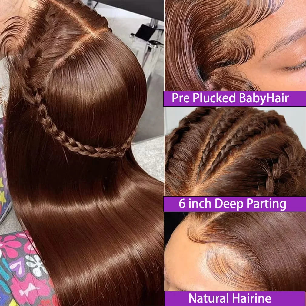13x6 13x4 Pre Plucked Lace Frontal Wigs Vietnamese Chocolate Brown Straight Virgin Hair