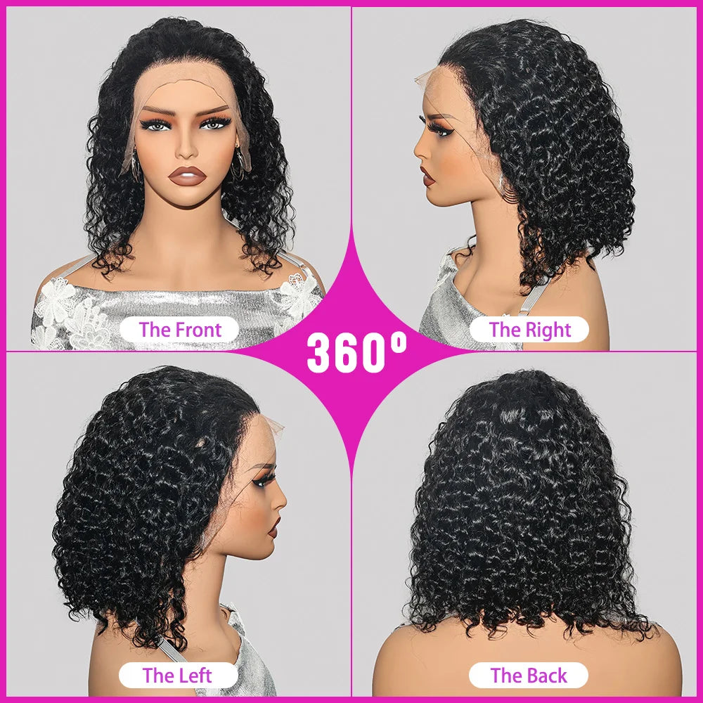 13x4 Transparent Lace Brazilian Short Curly Bob Wig 300% Density Remy Hair