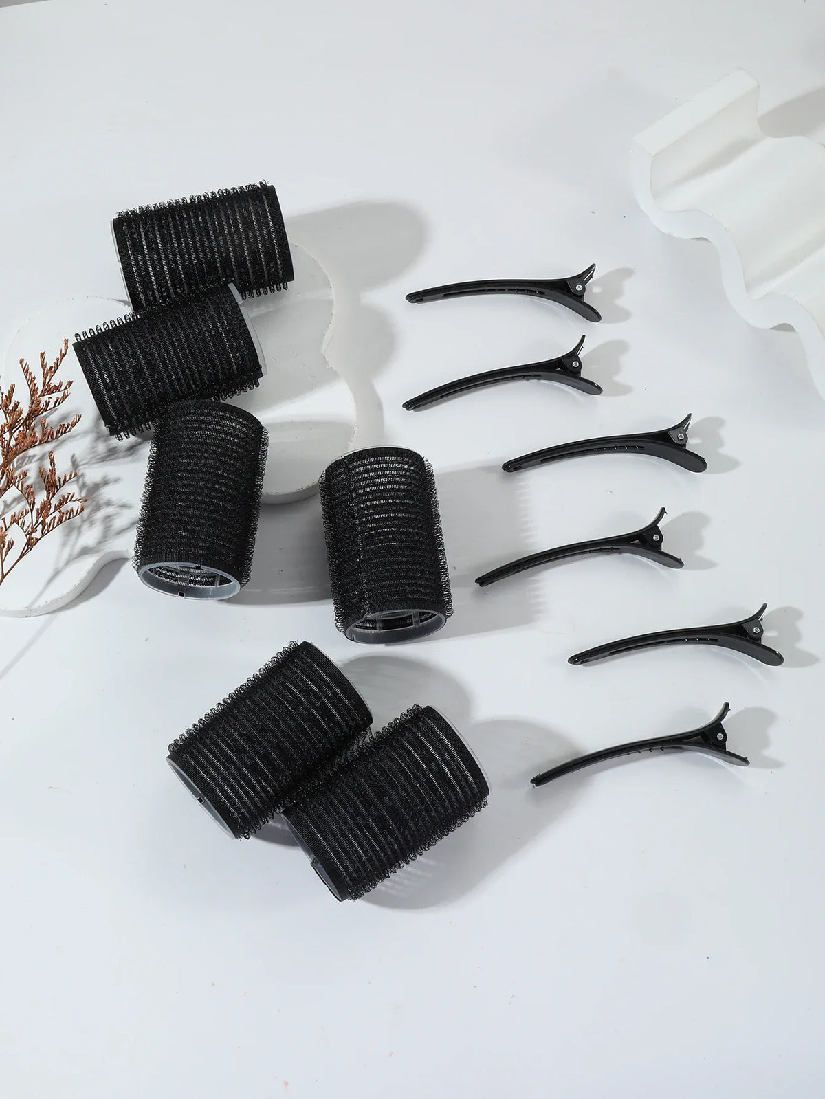 12 Piece Curling Tool Set With 6 Non Heat Curlers And 6 Clips