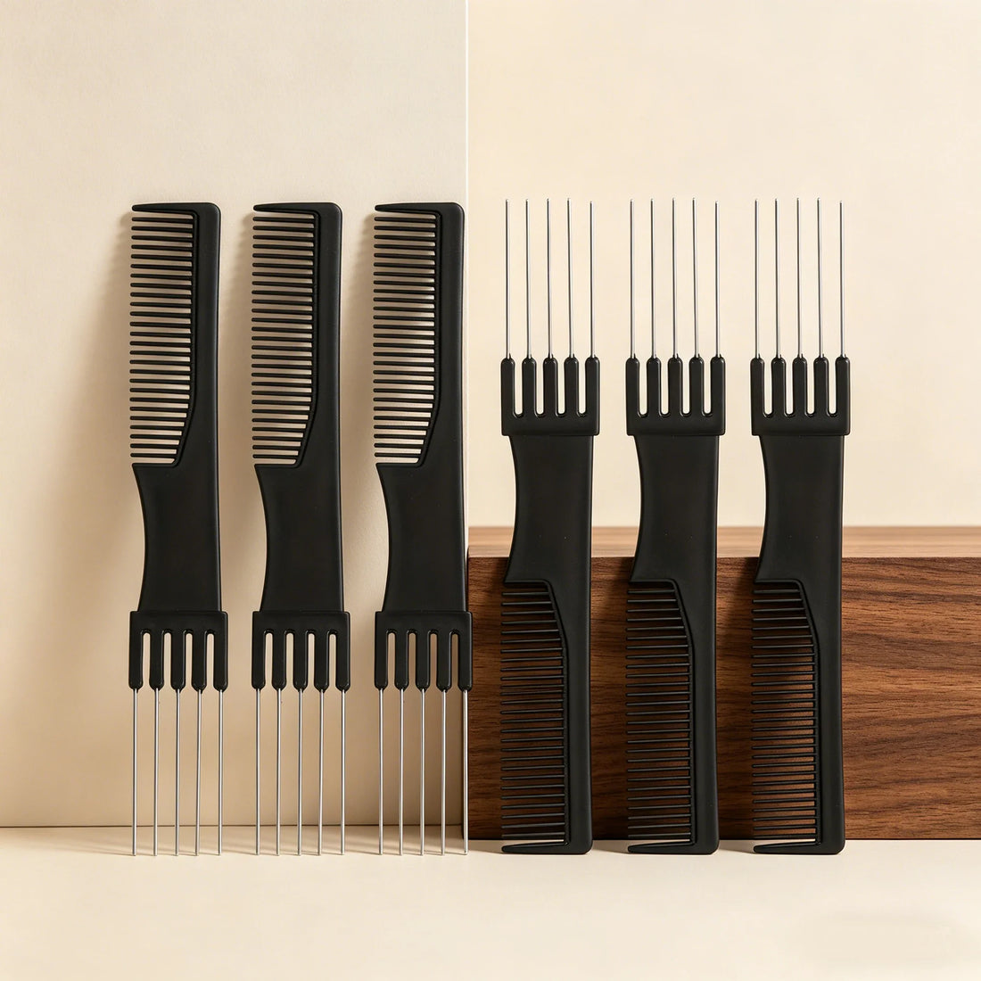 6 Piece Styling Comb Set Plastic Double Headed Fine Toothed Combs