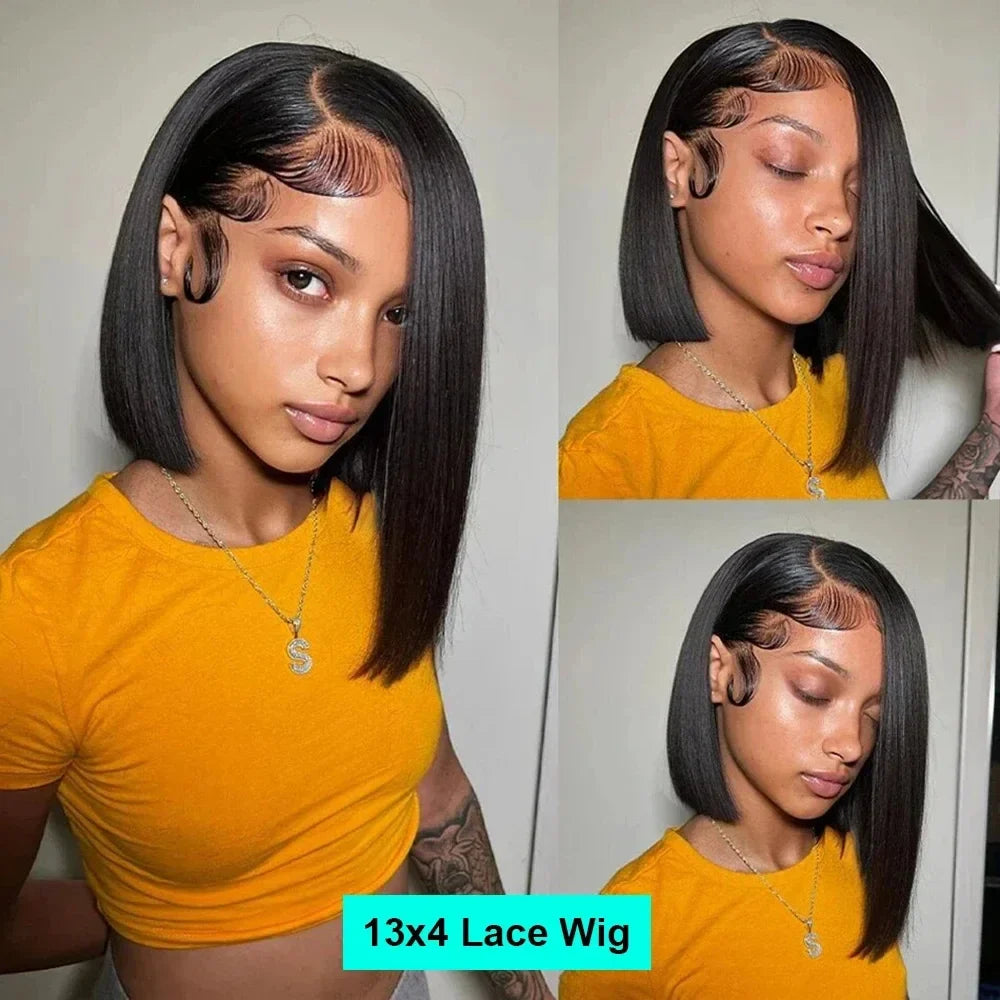 200% Density 13x4 Transparent Lace Front Bob Wig Straight 100% Unprocessed Brazilian Human Hair
