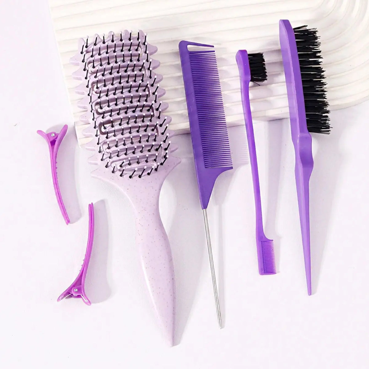 6 Piece Plastic Hair Styling Loop Brush Set for Curly Hair and Wigs