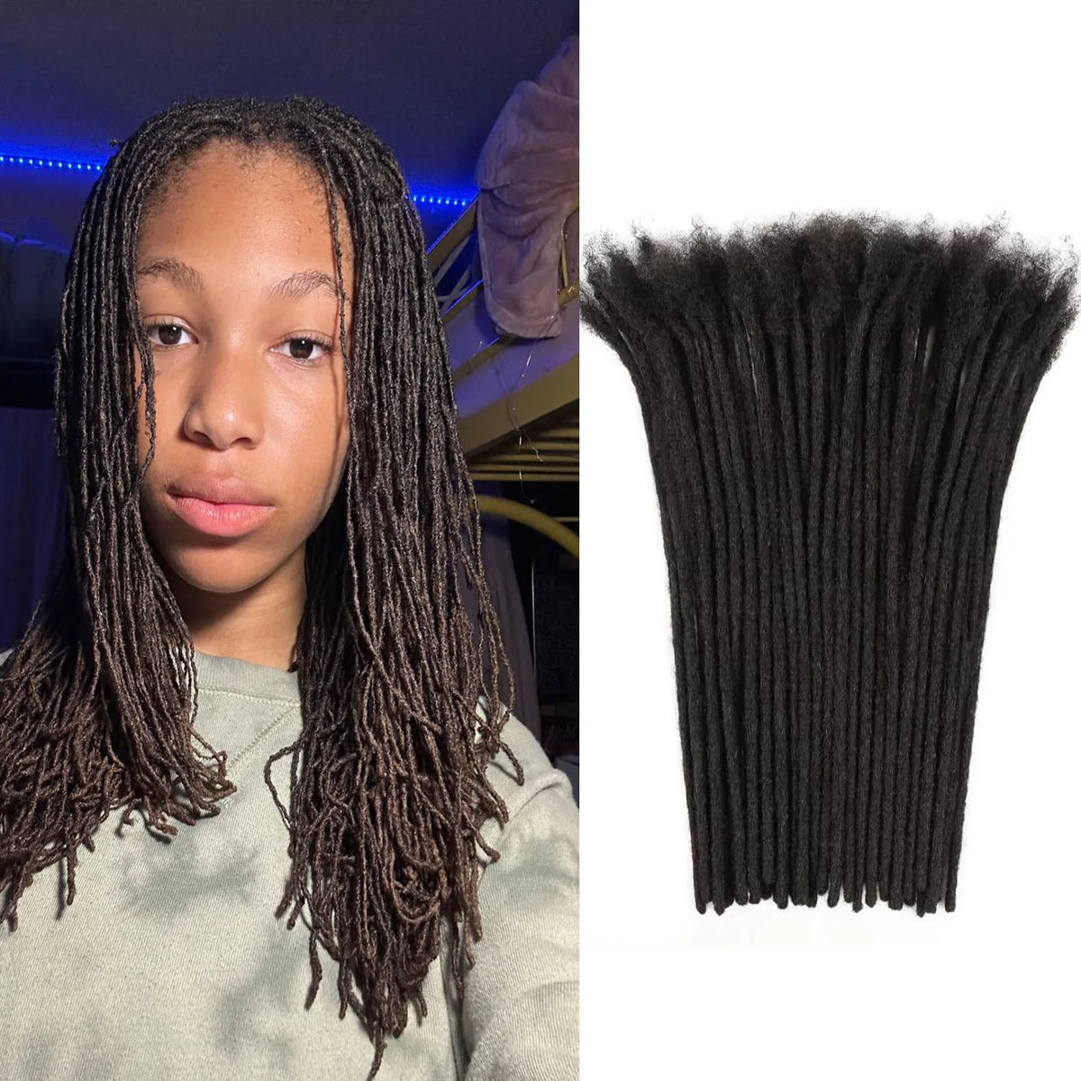 0.2cm Wide 8-12 Inch 10-Strand 100% Handmade Real Human Hair Dreadlock Extensions