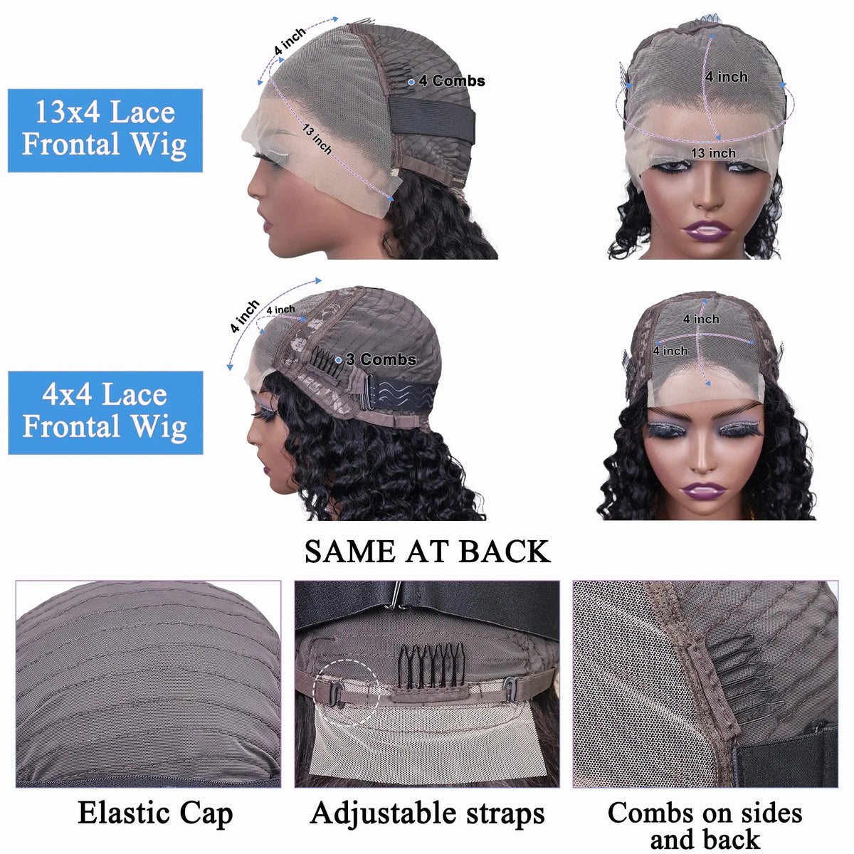 Brazilian Deep Wave Short Bob 13x4 & 4x4 HD Lace Frontal Wigs 220% Density 100% Human Hair 14-16 Inch