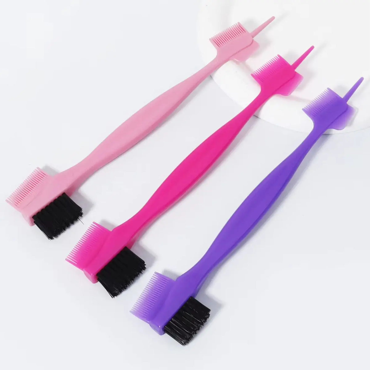 Three in One Edge Control Brush with Pointed Tail and Dual Comb Design 3 Piece Plastic Set
