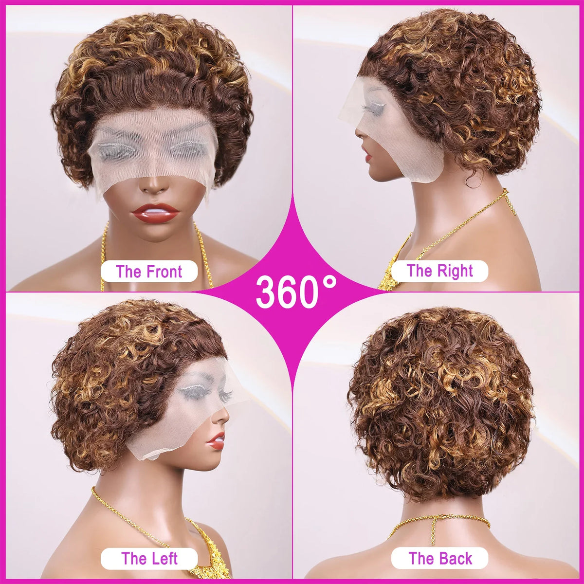 4/27 Transparent Lace Front Short Kinky Curly Brazilian Human Hair Wig