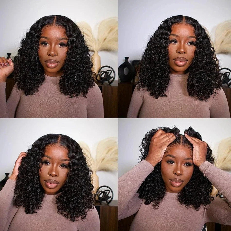Water Wave 13x4 Transparent Lace Front Bob Wig 200% Density Brazilian Human Hair Short Wig