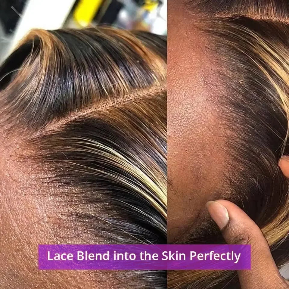 Ombre Honey Blonde Brown Straight 13x4 Lace Front Human Hair Wig