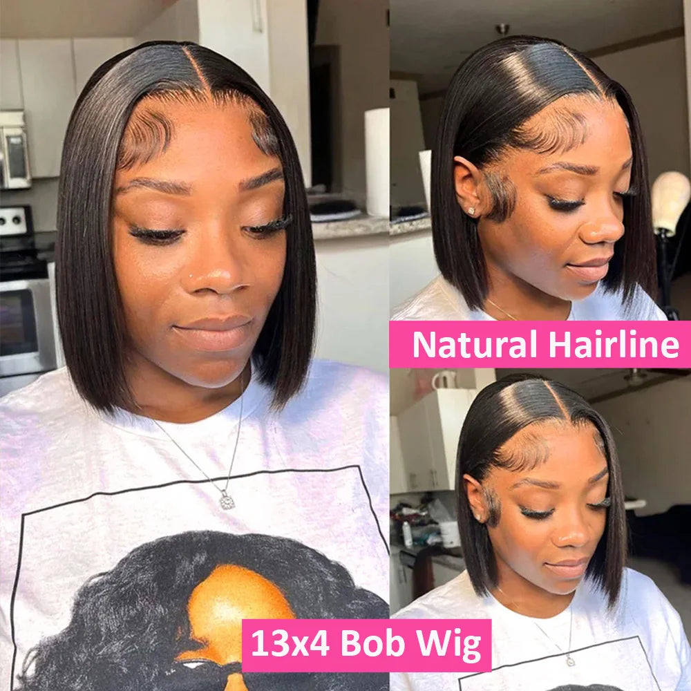 10-16 Inch Short Straight Bob Wig 100% Brazilian Human Hair 13x4 Lace Frontal 200% Density