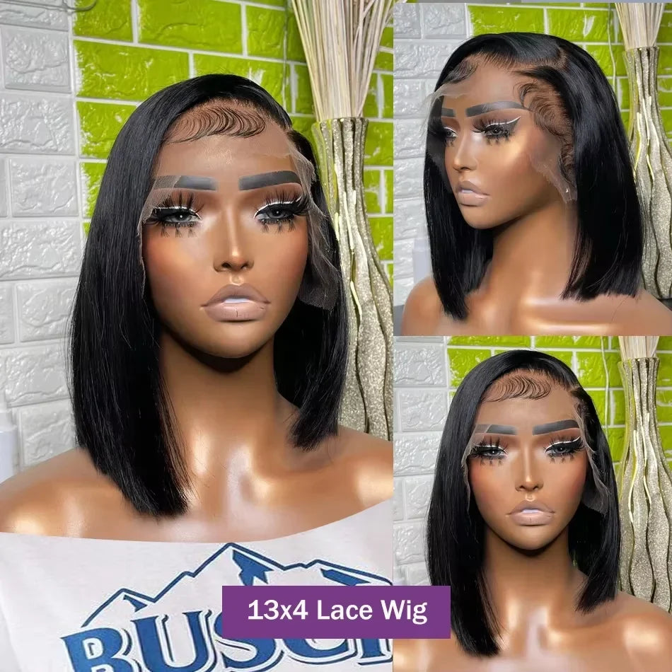 Human Hair Bob Wig 13x4 Frontal and 4x4 Lace Front Wigs Pre Plucked 200% Density