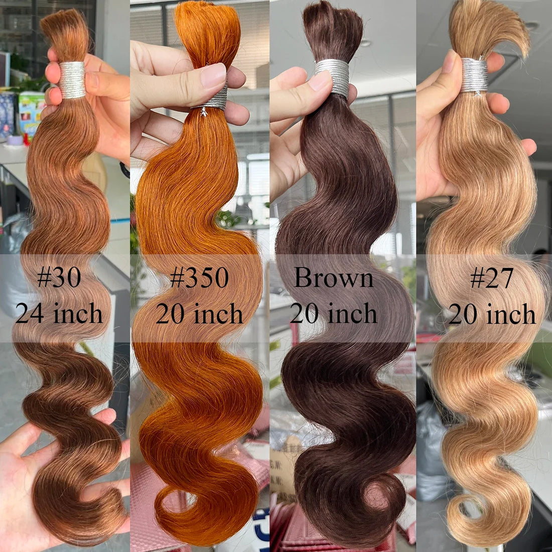100% Human Indian Hair Bulk for Braiding Body Wave Bobbi Extensions